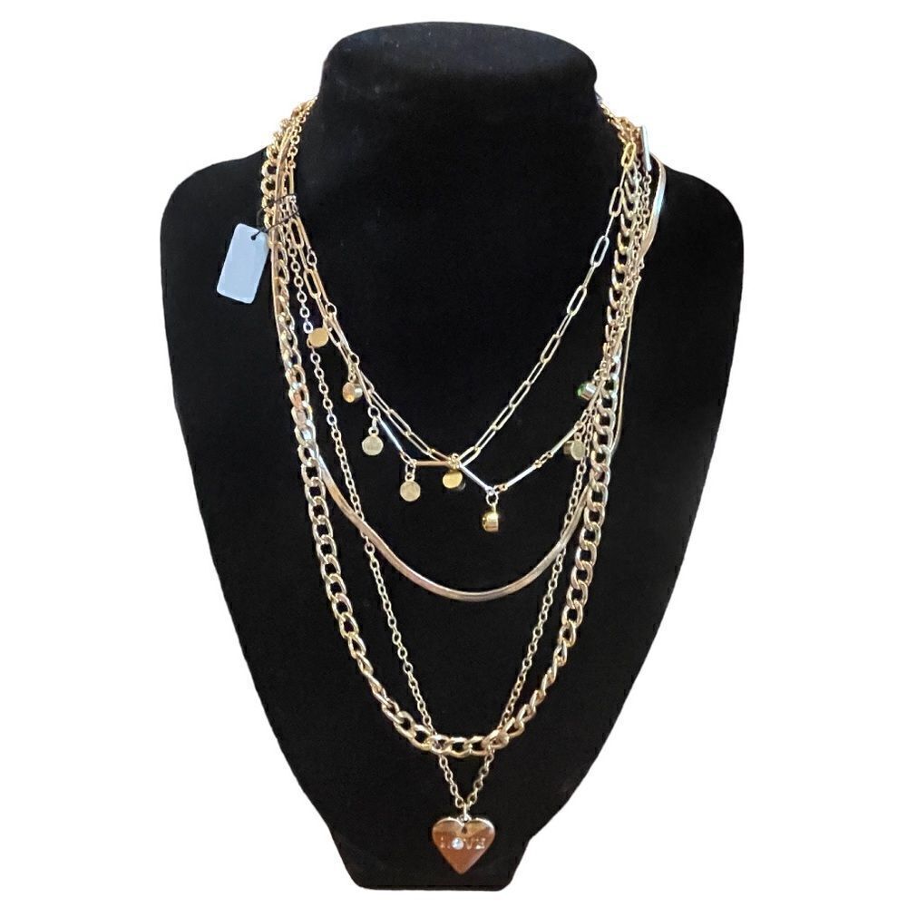 NWOT Guess set of 5 gold tone necklaces